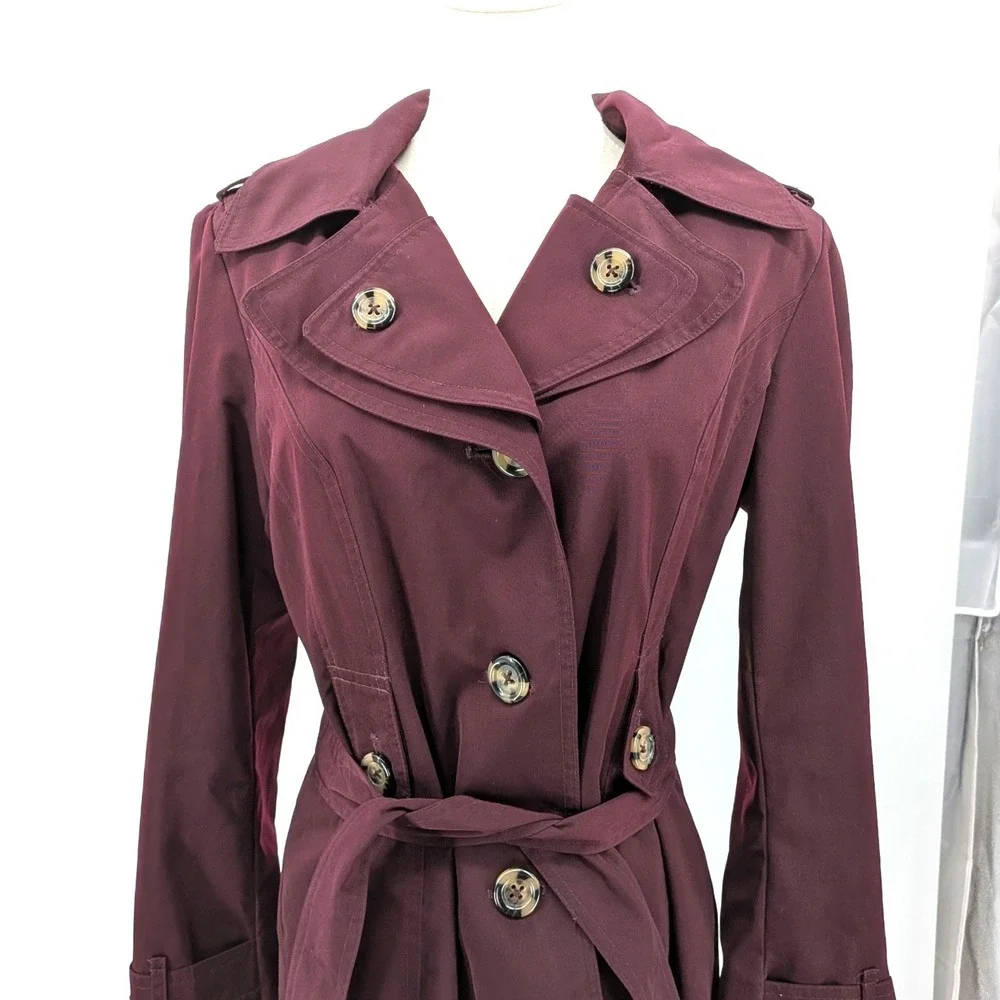 London Fog‎ Trench Coat Belted Double Breasted Plum Mid Length Classic S